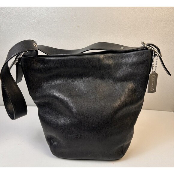 Vintage Coach Legacy Gloved Tan 9186 Black Leather Bucket Shoulder Bag Hobo Soho - Picture 1 of 10